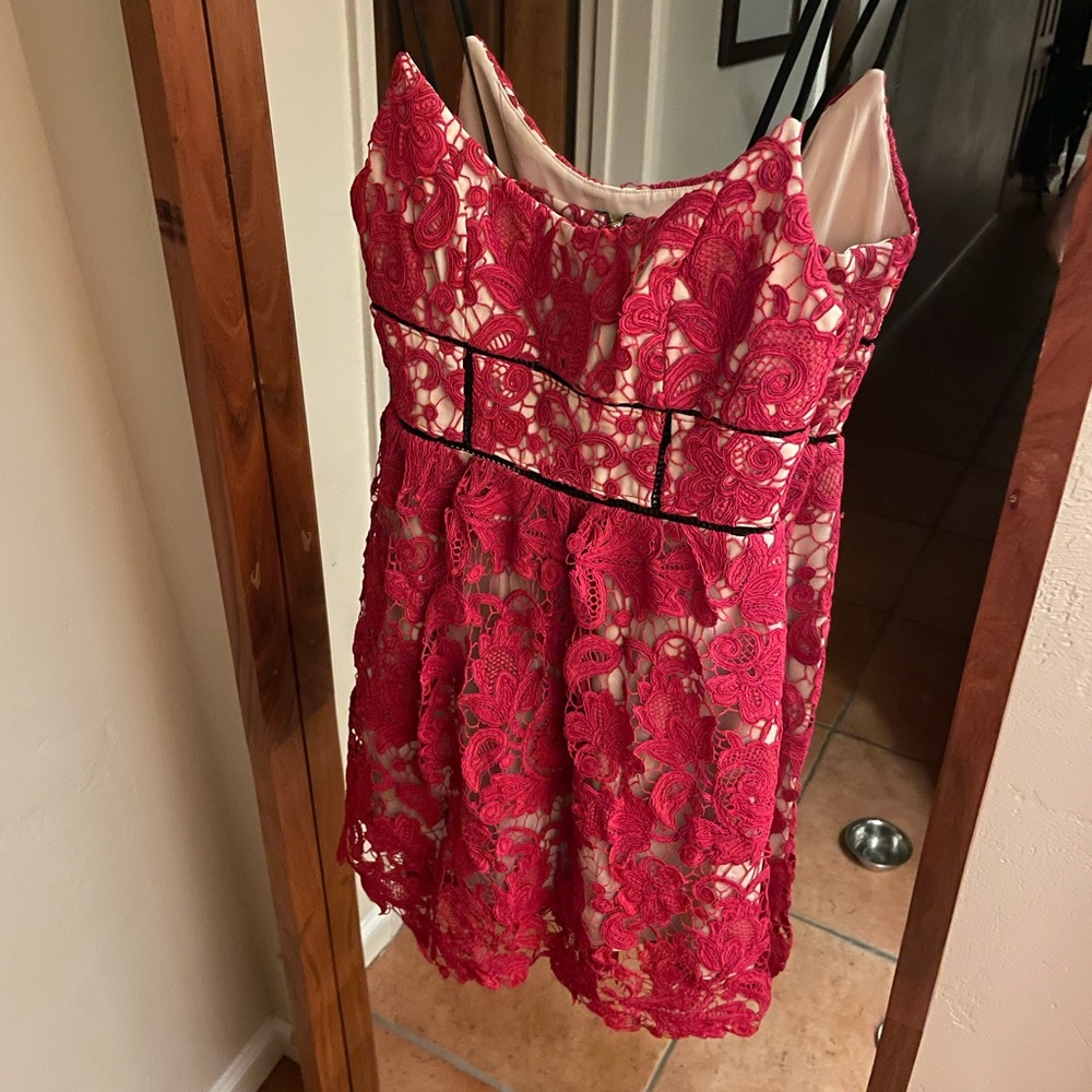 ABS by Allen Schwartz embroidered pink dress